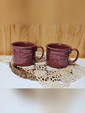 New Longaberger 2 PC Set Souper Mugs Pottery Ceramic Woven Traditions Paprika